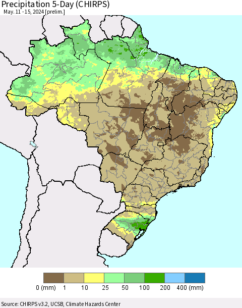 Brazil Precipitation 5-Day (CHIRPS) Thematic Map For 5/11/2024 - 5/15/2024