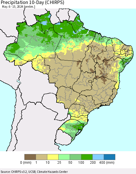Brazil Precipitation 10-Day (CHIRPS) Thematic Map For 5/6/2024 - 5/15/2024