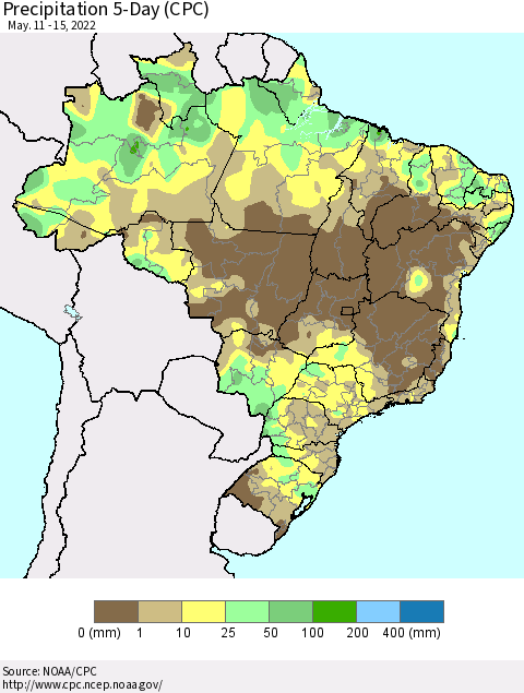 Brazil Precipitation 5-Day (CPC) Thematic Map For 5/11/2022 - 5/15/2022