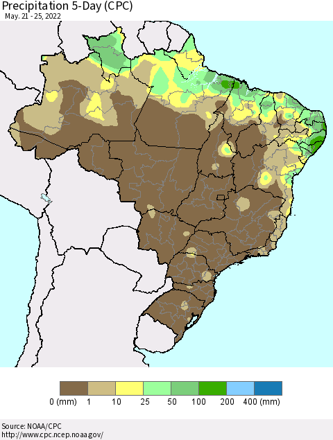 Brazil Precipitation 5-Day (CPC) Thematic Map For 5/21/2022 - 5/25/2022