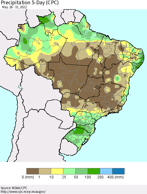 Brazil Precipitation 5-Day (CPC) Thematic Map For 5/26/2022 - 5/31/2022