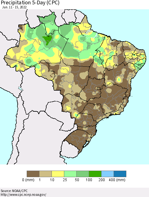 Brazil Precipitation 5-Day (CPC) Thematic Map For 6/11/2022 - 6/15/2022