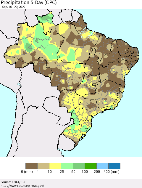 Brazil Precipitation 5-Day (CPC) Thematic Map For 9/16/2022 - 9/20/2022
