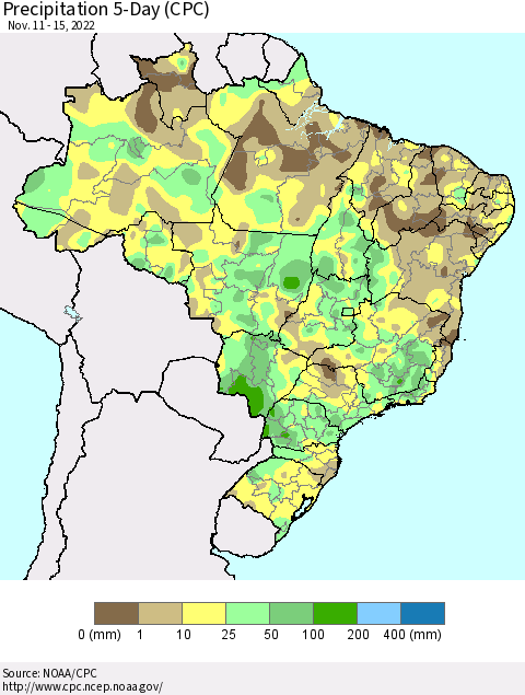 Brazil Precipitation 5-Day (CPC) Thematic Map For 11/11/2022 - 11/15/2022