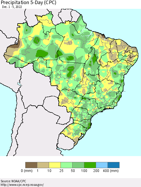 Brazil Precipitation 5-Day (CPC) Thematic Map For 12/1/2022 - 12/5/2022