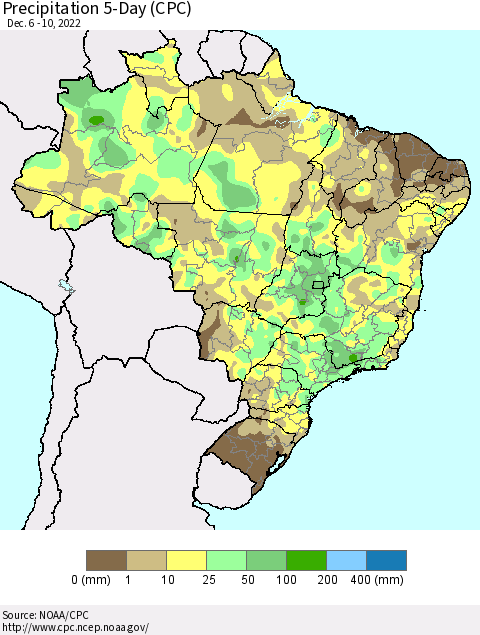 Brazil Precipitation 5-Day (CPC) Thematic Map For 12/6/2022 - 12/10/2022