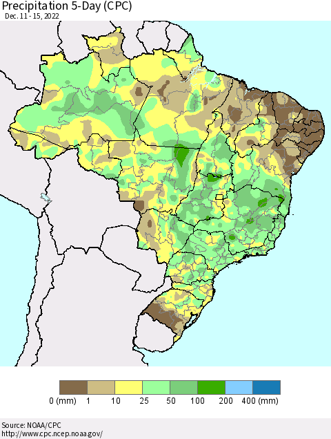 Brazil Precipitation 5-Day (CPC) Thematic Map For 12/11/2022 - 12/15/2022