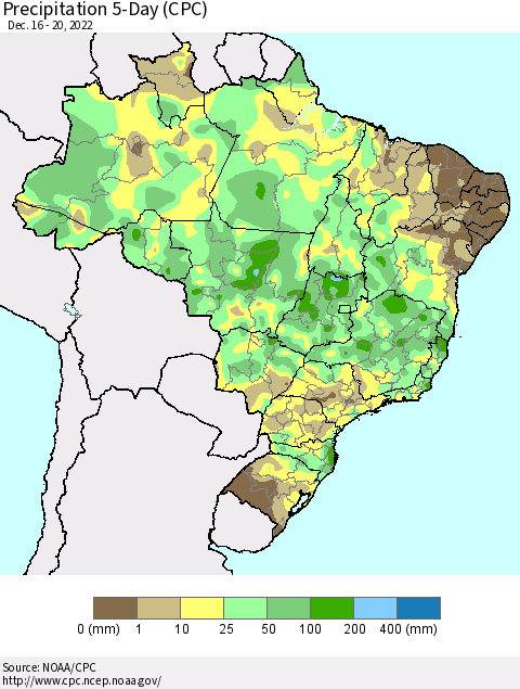 Brazil Precipitation 5-Day (CPC) Thematic Map For 12/16/2022 - 12/20/2022