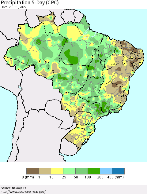 Brazil Precipitation 5-Day (CPC) Thematic Map For 12/26/2022 - 12/31/2022