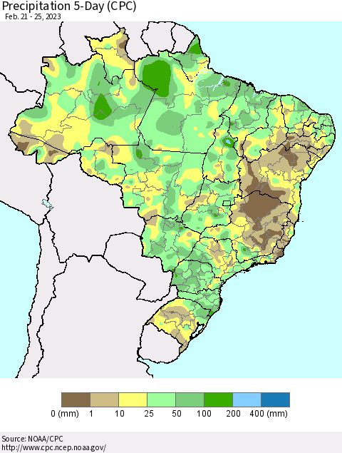 Brazil Precipitation 5-Day (CPC) Thematic Map For 2/21/2023 - 2/25/2023