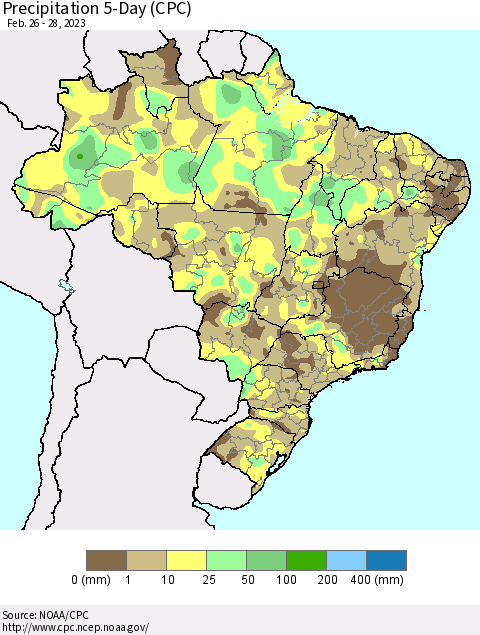 Brazil Precipitation 5-Day (CPC) Thematic Map For 2/26/2023 - 2/28/2023