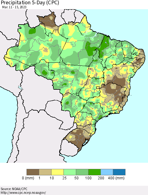 Brazil Precipitation 5-Day (CPC) Thematic Map For 3/11/2023 - 3/15/2023