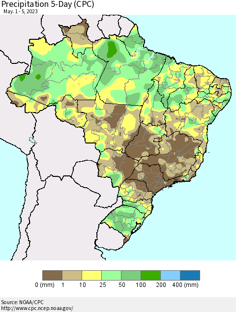 Brazil Precipitation 5-Day (CPC) Thematic Map For 5/1/2023 - 5/5/2023