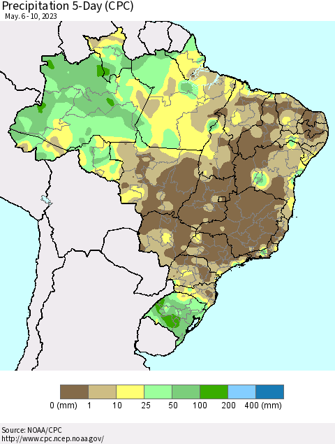 Brazil Precipitation 5-Day (CPC) Thematic Map For 5/6/2023 - 5/10/2023