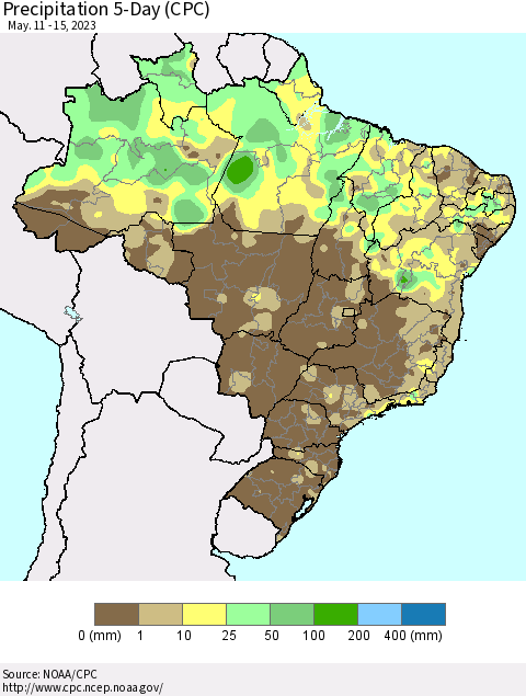 Brazil Precipitation 5-Day (CPC) Thematic Map For 5/11/2023 - 5/15/2023