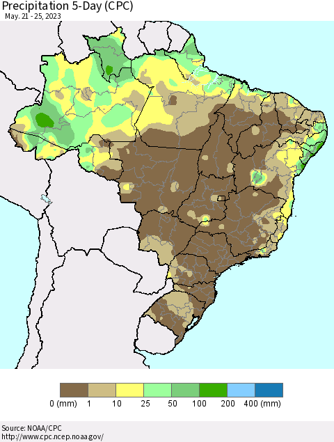 Brazil Precipitation 5-Day (CPC) Thematic Map For 5/21/2023 - 5/25/2023
