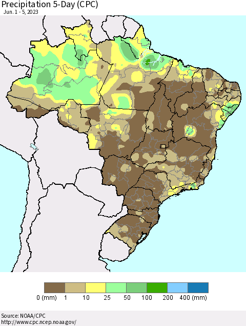 Brazil Precipitation 5-Day (CPC) Thematic Map For 6/1/2023 - 6/5/2023
