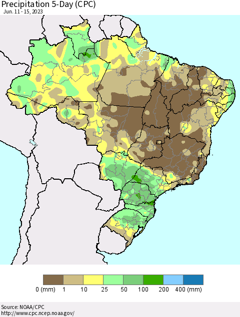 Brazil Precipitation 5-Day (CPC) Thematic Map For 6/11/2023 - 6/15/2023