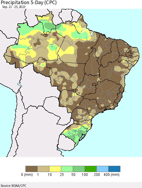Brazil Precipitation 5-Day (CPC) Thematic Map For 9/21/2023 - 9/25/2023