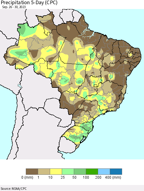 Brazil Precipitation 5-Day (CPC) Thematic Map For 9/26/2023 - 9/30/2023