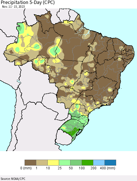 Brazil Precipitation 5-Day (CPC) Thematic Map For 11/11/2023 - 11/15/2023