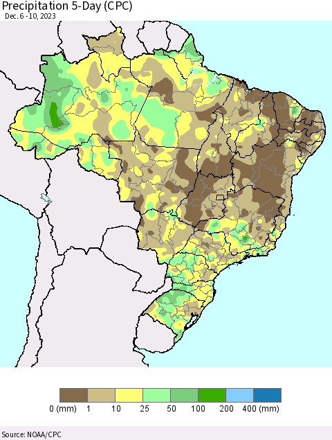 Brazil Precipitation 5-Day (CPC) Thematic Map For 12/6/2023 - 12/10/2023