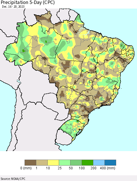 Brazil Precipitation 5-Day (CPC) Thematic Map For 12/16/2023 - 12/20/2023