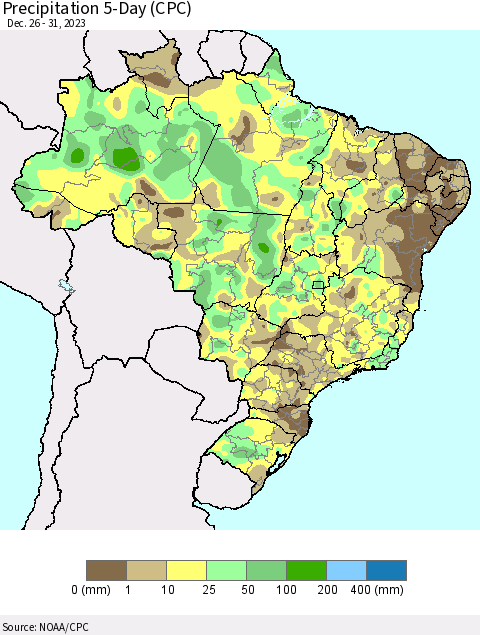 Brazil Precipitation 5-Day (CPC) Thematic Map For 12/26/2023 - 12/31/2023