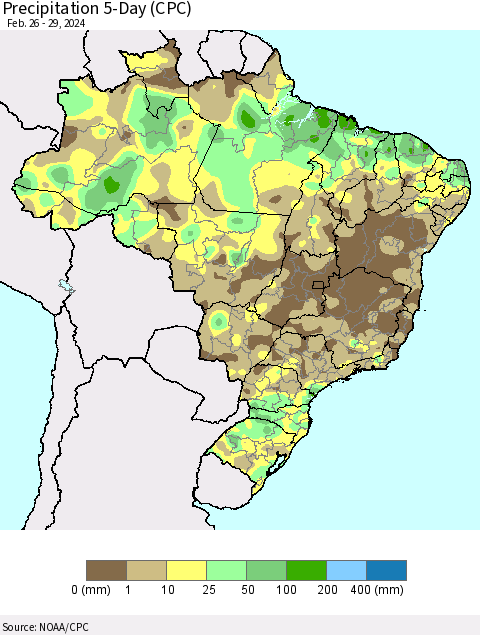 Brazil Precipitation 5-Day (CPC) Thematic Map For 2/26/2024 - 2/29/2024