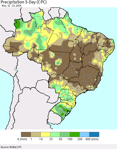 Brazil Precipitation 5-Day (CPC) Thematic Map For 5/21/2024 - 5/25/2024