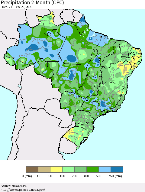 Brazil Precipitation 2-Month (CPC) Thematic Map For 12/21/2022 - 2/20/2023