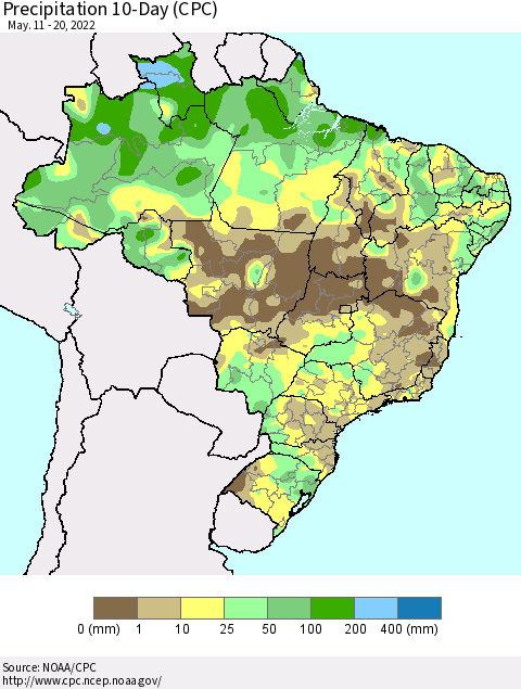 Brazil Precipitation 10-Day (CPC) Thematic Map For 5/11/2022 - 5/20/2022