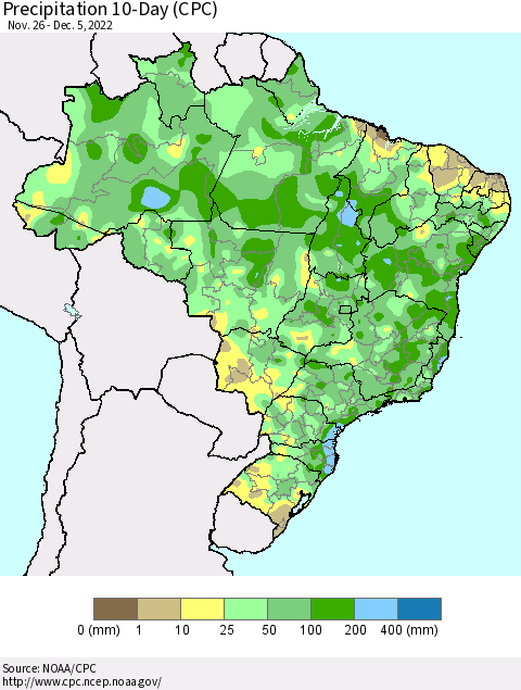 Brazil Precipitation 10-Day (CPC) Thematic Map For 11/26/2022 - 12/5/2022