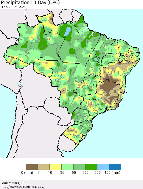 Brazil Precipitation 10-Day (CPC) Thematic Map For 2/21/2023 - 2/28/2023