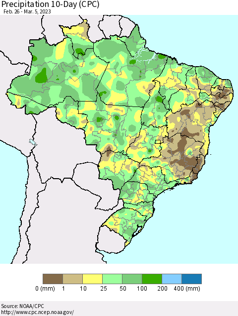 Brazil Precipitation 10-Day (CPC) Thematic Map For 2/26/2023 - 3/5/2023