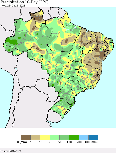 Brazil Precipitation 10-Day (CPC) Thematic Map For 11/26/2023 - 12/5/2023