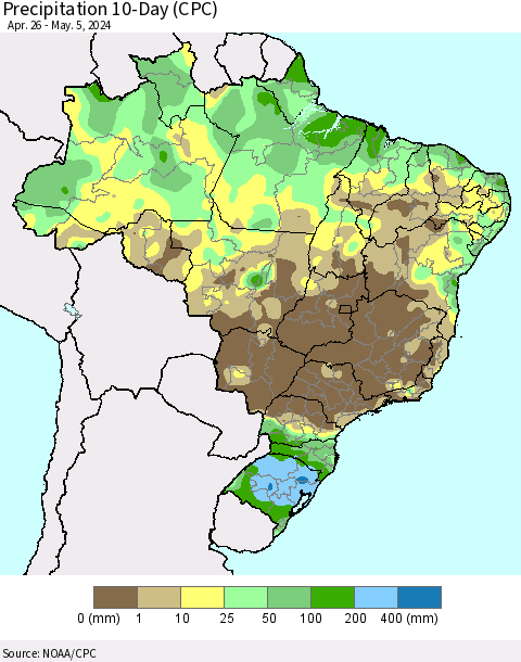Brazil Precipitation 10-Day (CPC) Thematic Map For 4/26/2024 - 5/5/2024