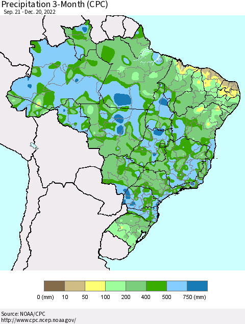 Brazil Precipitation 3-Month (CPC) Thematic Map For 9/21/2022 - 12/20/2022