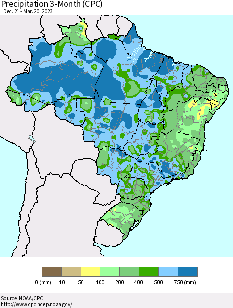Brazil Precipitation 3-Month (CPC) Thematic Map For 12/21/2022 - 3/20/2023