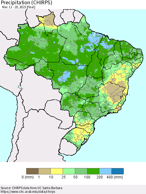 Brazil Precipitation (CHIRPS) Thematic Map For 3/11/2023 - 3/20/2023