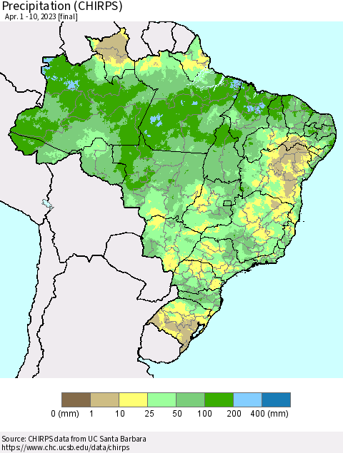 Brazil Precipitation (CHIRPS) Thematic Map For 4/1/2023 - 4/10/2023