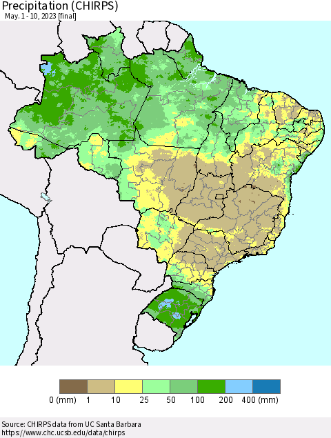 Brazil Precipitation (CHIRPS) Thematic Map For 5/1/2023 - 5/10/2023