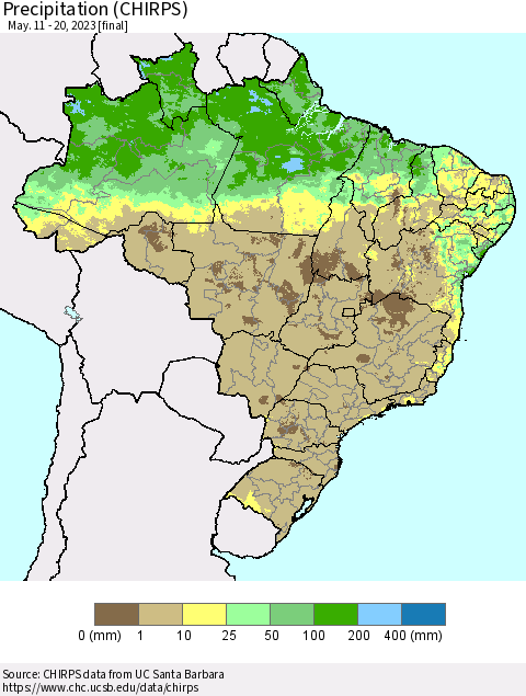 Brazil Precipitation (CHIRPS) Thematic Map For 5/11/2023 - 5/20/2023