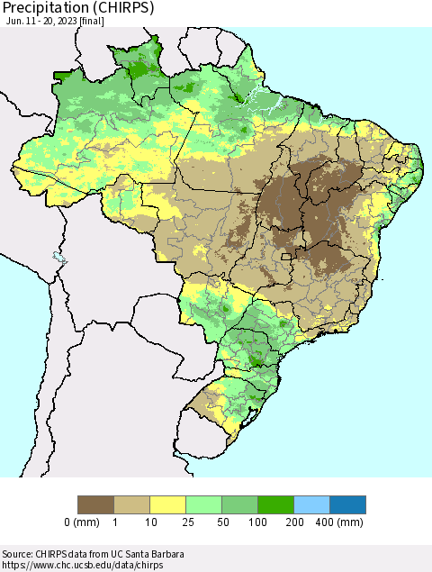 Brazil Precipitation (CHIRPS) Thematic Map For 6/11/2023 - 6/20/2023