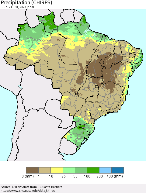 Brazil Precipitation (CHIRPS) Thematic Map For 6/21/2023 - 6/30/2023