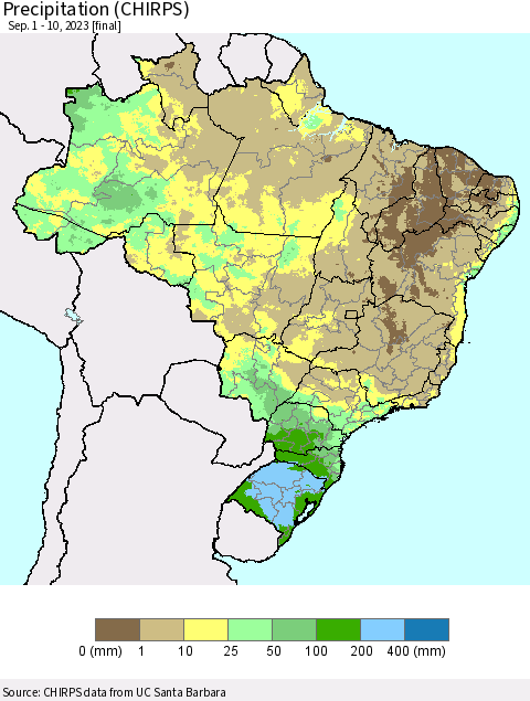 Brazil Precipitation (CHIRPS) Thematic Map For 9/1/2023 - 9/10/2023