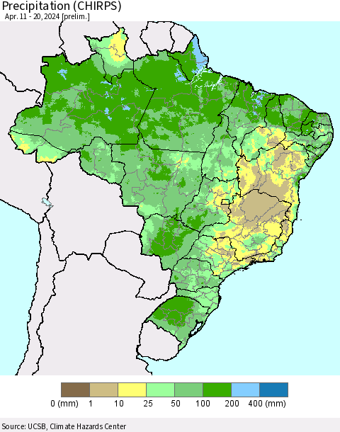 Brazil Precipitation (CHIRPS) Thematic Map For 4/11/2024 - 4/20/2024