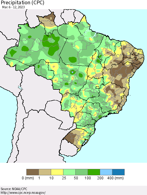Brazil Precipitation (CPC) Thematic Map For 3/6/2023 - 3/12/2023