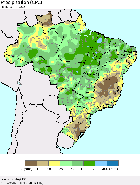 Brazil Precipitation (CPC) Thematic Map For 3/13/2023 - 3/19/2023