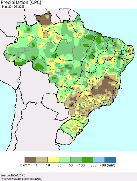 Brazil Precipitation (CPC) Thematic Map For 3/20/2023 - 3/26/2023